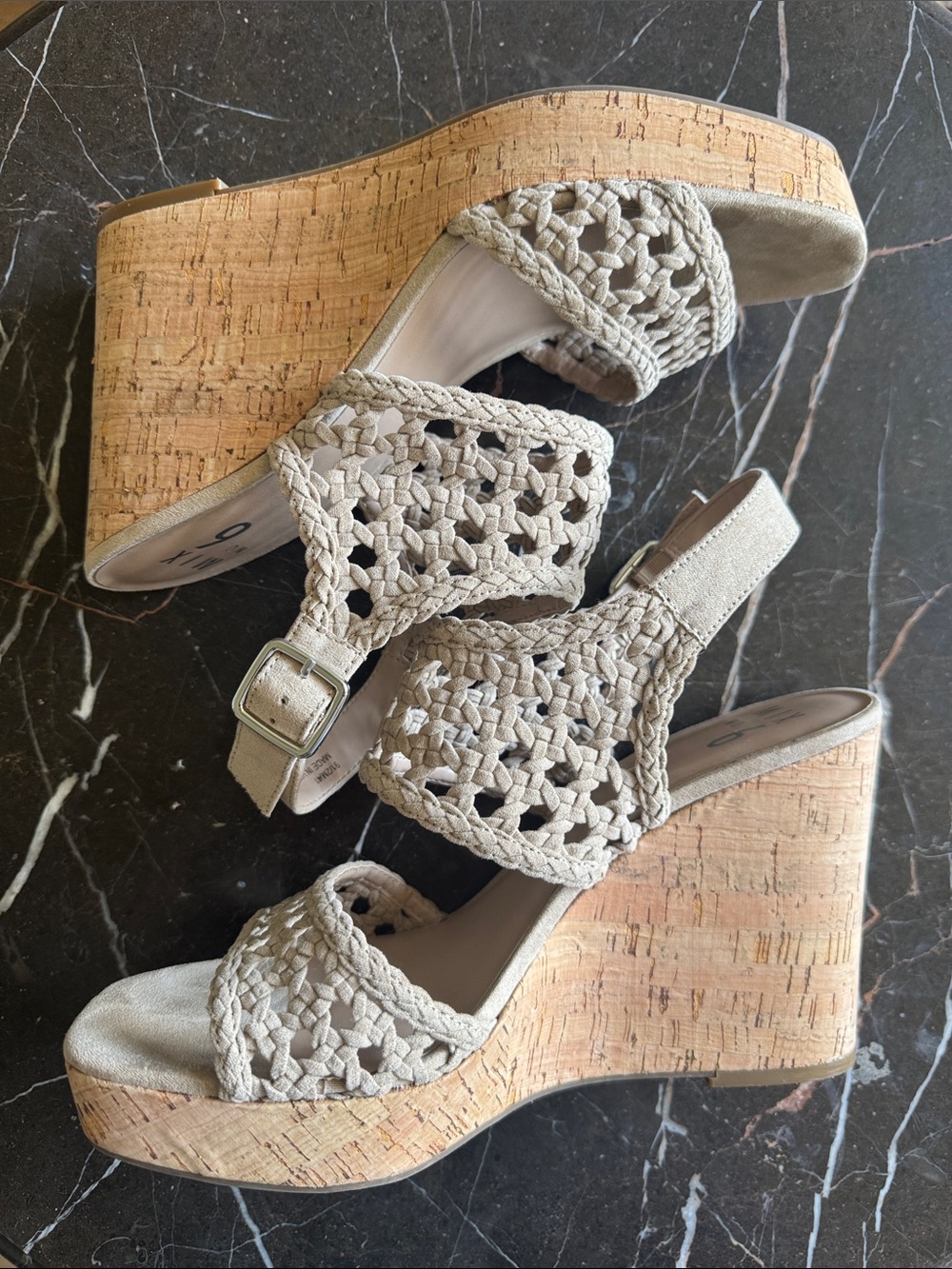 Mix No. 6 Taupe Braided Crochet Cork Wedge Sandals